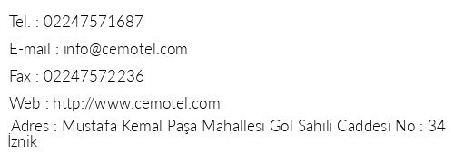 Cem Hotel telefon numaralar, faks, e-mail, posta adresi ve iletiim bilgileri